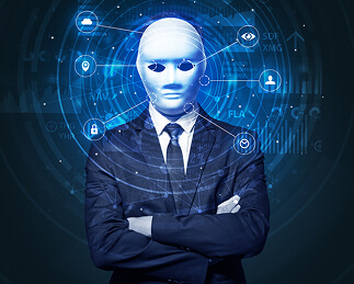 Facial recognition biometric technology and artificial intelligence concept.