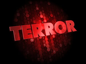 Terror -  Red Color Text on Digital Background.